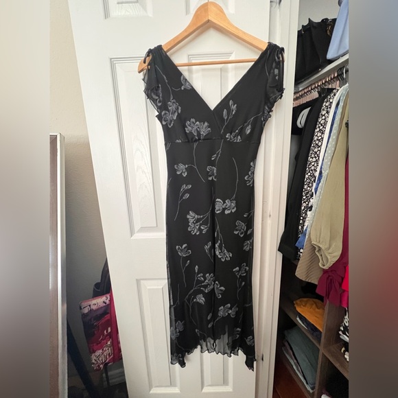 Vintage I.N. San Francisco Black Floral Sleeveless Flutter Midi Dress, Size S - Picture 1 of 5